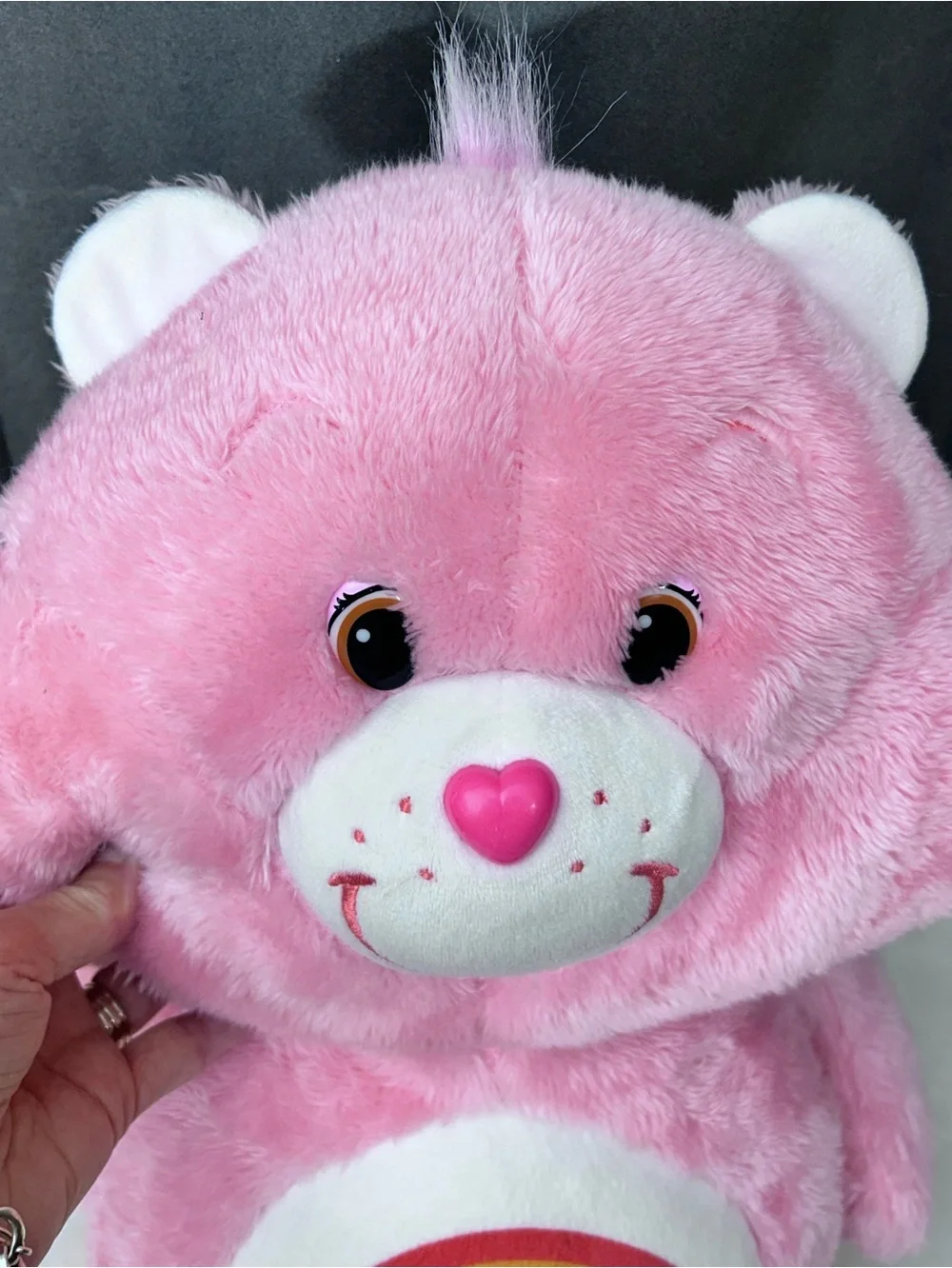 Care Bears Pink Plush Stuffed Bear with Rainbow Belly Emblem Heart Brand Logo